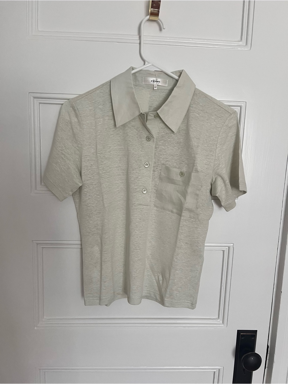 Frame Denim Light Sage Short-Sleeve Collared Polo
